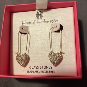 NWOT House of Harlow 1960 Dangly Glass Stone Heart Earrings